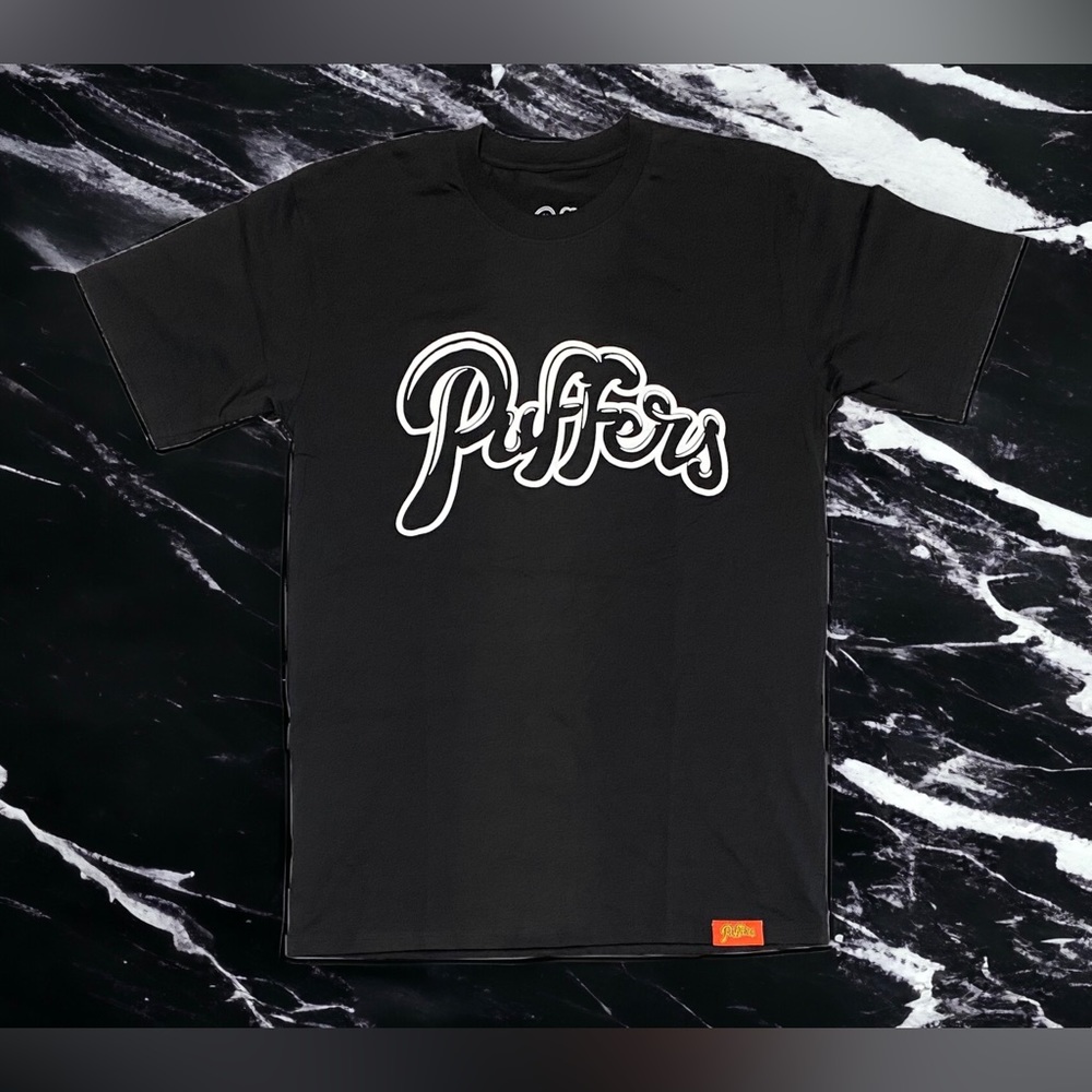 NEW Puffers Smoke Shop Script Logo T Shirt Mens Sz Large Black Cali Streetwear
